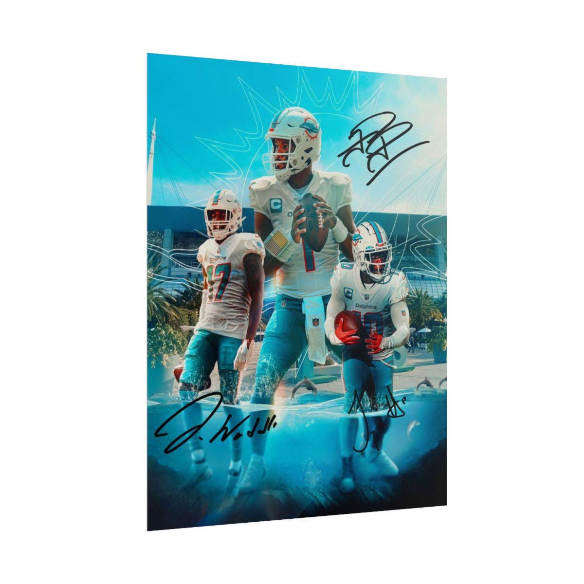 Tua Tagovailoa Jaylen Waddle Tyreek Hill Signed Photo Print