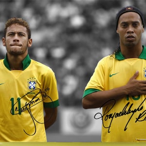 Ronaldinho Neymar Jr Brazil Soccer Superstars Signed Photo Autograph Print Poster Wall Art Home Decor