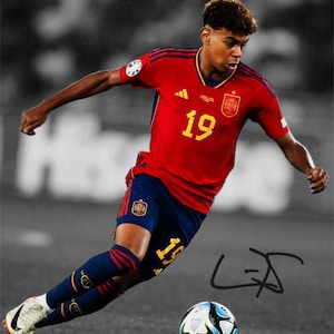 Lamine Yamal signierter Spanien Fußball Foto Autogramm Print Poster Wand Kunst Home Decor