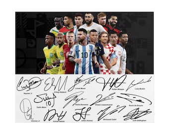 Lionel Messi, Benzema, Neymar, Vinicius Jr., Haaland, Mbappé, voetbalsupersterren, gesigneerde foto, handtekening, print, poster, muurdecoratie, woondecoratie