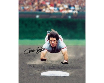 Pete Rose Super Dive Baseball Legend Signed Photo Print Autograph Wall Art