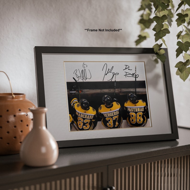 Patrice Bergeron Brad Marchand David Pastrnak Boston Bruins Signed Photo Autograph Print Poster Wall Art Home Decor image 6