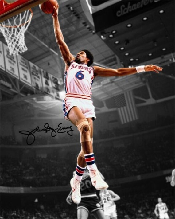 Julius Erving Philadelphia 76ers Cradle Dunk Signed Photo