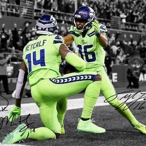 DK Metcalf Tyler Lockett signiertes Foto Autogramm Druck Poster Wand Kunst Wohnkultur