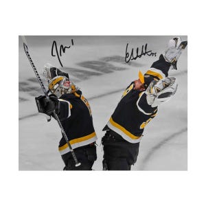 Jeremy Swayman Linus Ullmark Victory Celebration Signed Photo Print Autograph Wall Art