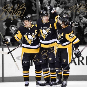 Sidney Crosby Evgeni Malkin Kris Letang Pittsburgh Penguins, photo signée autographe impression affiche art mural décoration d&#39;intérieur