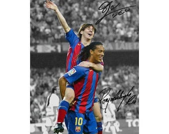 Ronaldinho Lionel Messi Soccer Legends Signed Photo Print Autograph Wall Art