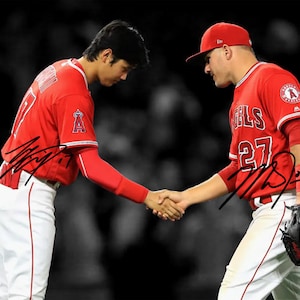 Mike Trout Shohei Ohtani Los Angeles LA Angels Signed Photo Autograph Print Poster Wall Art Home Decor