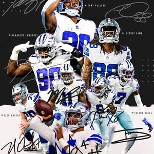 Dak Prescott Tony Pollard CeeDee Lamb Micah Parsons Lawrence Diggs Signed Photo Autograph Print Poster Wall Art Home Decor