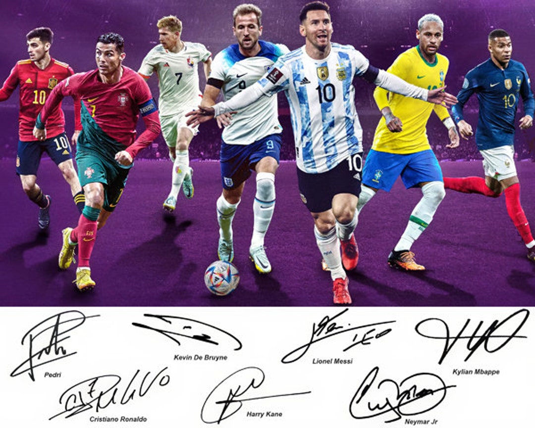 Lionel Messi Cristiano Ronaldo Neymar Kane Pedri Mbappe Soccer Superstars Signed Photo Autograph Print Poster Wall Art Home Decor Etsy UK