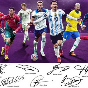 Lionel Messi Cristiano Ronaldo Neymar Kane Pedri Mbappe Soccer Superstars Signed Photo Autograph Print Poster Wall Art Home Decor