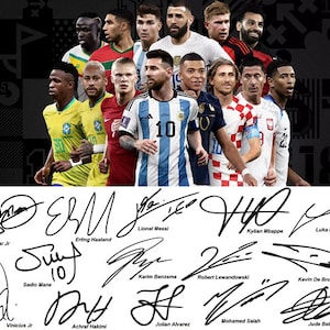 Lionel Messi Benzema Neymar Vinicius Jr Haaland Mbappe Fußball Superstars signiert Foto Autogramm Druck Poster Wand Kunst Home Decor