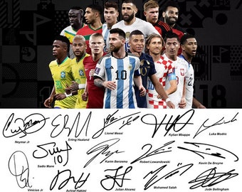 Lionel Messi Benzema Neymar Vinicius Jr Haaland Mbappe Soccer Superstars Signed Photo Autograph Print Poster Wall Art Home Decor