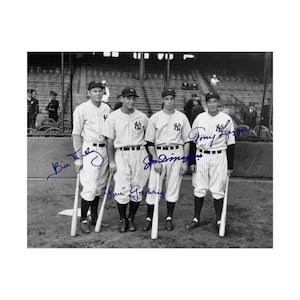Bill Dickey, Lou Gehrig, Joe DiMaggio, Tony Lazzeri, leyendas del béisbol. Foto firmada, póster impreso con autógrafo, arte de pared, decoración del hogar.
