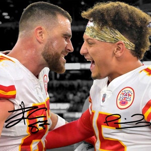 Patrick Mahomes Travis Kelce Winning Feier Kansas City Chiefs Signiertes Foto Autogramm Druck Poster Wand Kunst Home Decor