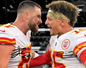Patrick Mahomes Travis Kelce Winning Celebration Kansas City Chiefs Signed Photo Autograph Print Poster Wall Art Home Decor