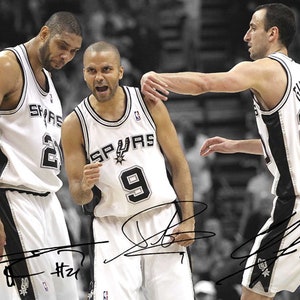 Tim Duncan Tony Parker Manu Ginobli San Antonio Spurs Legends Signed Photo Autograph Print Poster Wall Art Home Decor