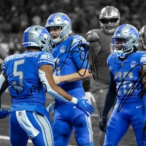 Jared Goff David Montgomery Jahmyr Gibbs Detroit Lions Foto Autogramm Druck Poster Wand Kunst Home Decor
