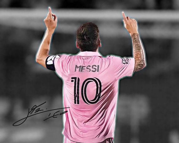 リオネル・メッシ ゴールセレブレーション サイン入り写真 サイン