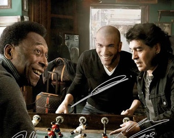 Pele Diego Maradona Zinedine Zidane Soccer GOATS Signed Photo Autograph Print Poster Wall Art Home Decor