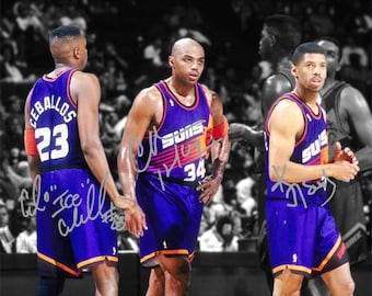 Póster con foto firmada y autógrafo de Charles Barkley, Kevin Johnson y Cedric Ceballos de los Phoenix Suns, arte de pared, decoración del hogar.