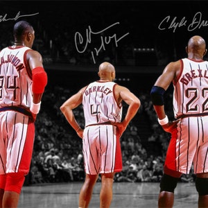 Hakeem Olajuwon Clyde Drexler Charles Barkley Houston Rockets Legends Signed Photo Autograph Print Poster Wall Art Home Decor