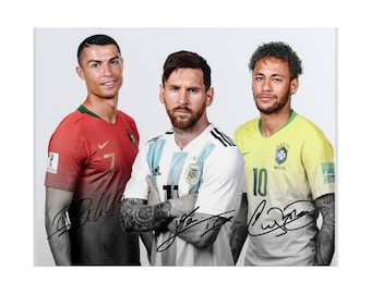 Lionel Messi Cristiano Ronaldo Neymar Jr Signed Photo Print Autograph Wall Art