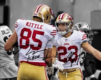 George Kittle Christian McCaffrey Signed Photo Autograph Print Poster Wall Art Home Decor