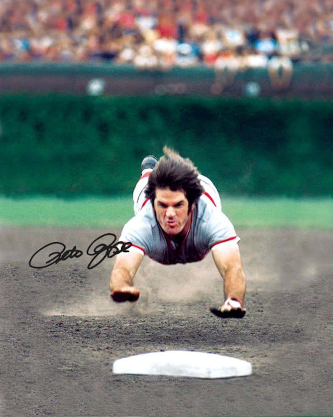 Pete Rose Super Dive Cincinnati Reds Legend Signed Photo Autograph