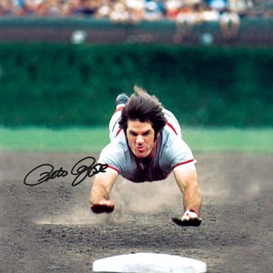 Póster con foto firmada y autógrafo de la leyenda de los Cincinnati Reds, Super Dive de Pete Rose, arte de pared, decoración del hogar