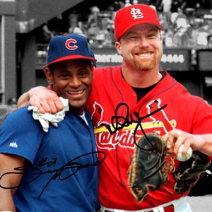 Mark McGwire Sammy Sosa St Louis Cardinals Chicago Cubs Legends Foto autografada Impressão autógrafo Pôster Arte de parede Decoração de casa