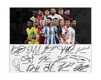 リオネル・メッシ、ベンゼマ、ネイマール、ヴィニシウス・Jr、ハーランド、エムバペのサッカースーパースターのサイン入り写真プリント、サイン入りウォールアート