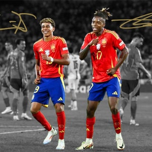 Lamine Yamal Rico Williams Dance signiert Fußball Foto Autogramm Print Poster Wand Kunst Home Decor