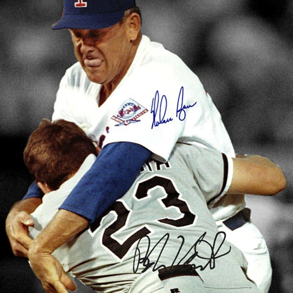 Nolan Ryan Robin Ventura Fight New York Yankees Vs Texas Rangers Signed Photo Autograph Print Poster Wall Art Home Decor