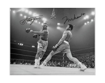 Muhammad Ali en Joe Frazier, bokslegendes, gesigneerde fotoprint met handtekening, wanddecoratie