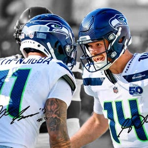 Sam Darnold Jaxon Smith Njigba Seattle Seahawks Signed Photo Autograph Print Poster Wall Art Home Decor