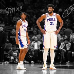 Joel Embiid Tyrese Maxey Philadelphia 76ers Signed Photo Autograph Print Poster Wall Art Home Decor