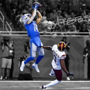 Amon-Ra St Brown Detroit Lions The Epic Catch Foto autografada Impressão autógrafo Pôster Arte de parede Decoração de casa