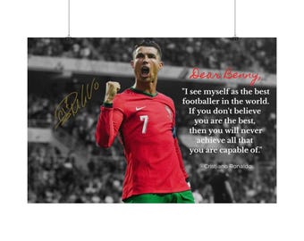 Unique Personalized Custom Digital Poster for him Cristiano Ronaldo Portugal Soccer Motivational Quote Signed Gift Wall Art Digital Download