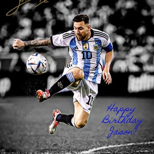 Unique Personalized Gift for him Lionel Messi Argentina Soccer Goat Photo Autograph Print Poster Wall Art Home Decor Happy Birthday Man Cave