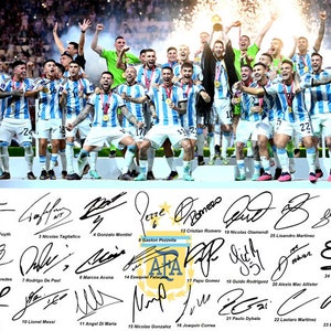 Argentinië Wereldbeker Kampioenen Lionel Messi Di Maria De Paul Alvarez Dybala Martinez Ondertekend Foto Handtekening Print Poster Wall Art Home Decor