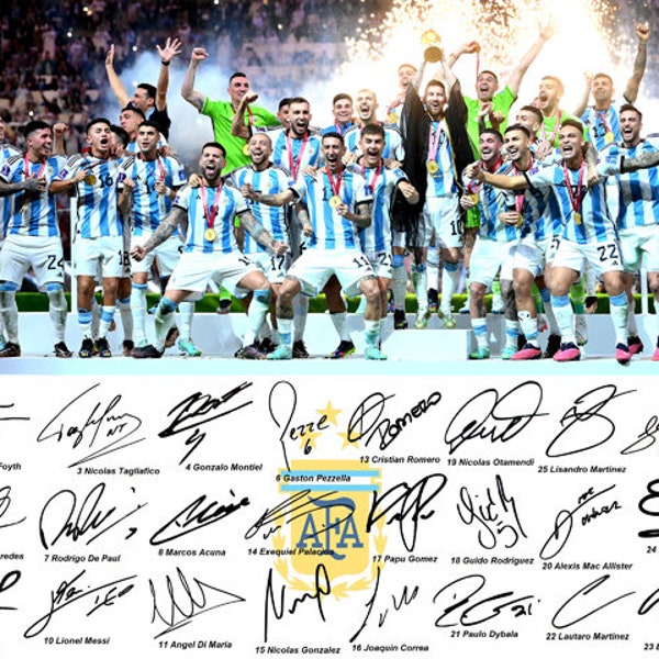 Argentina World Cup Champions Lionel Messi Di Maria De Paul Alvarez Dybala Martinez Signed Photo Autograph Print Poster Wall Art Home Decor