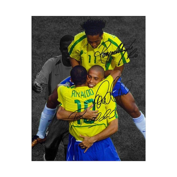 Rivaldo Ronaldo Nazario Ronaldinho Brazil Soccer Legends 3R Signed