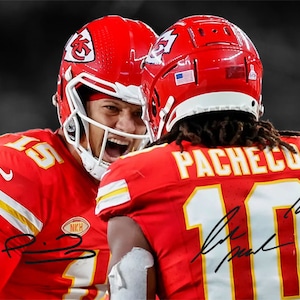 Patrick Mahomes Isiah Pacheco Kansas City Chiefs Signed Photo Autograph Print Poster Wall Art Home Decor