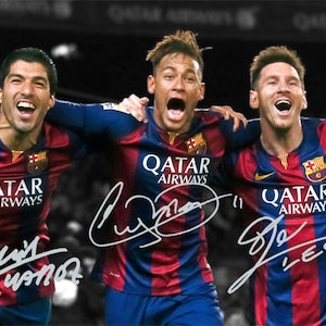 Lionel Messi Neymar Jr Luis Suarez signiertes Foto Autogramm Print Poster Wand Kunst Home Decor