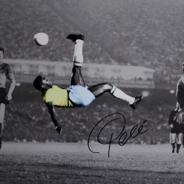 Pele Bicycle Kick Brazil Soccer Goat Signed Photo Autograph Print Poster Wall Art Home Decor