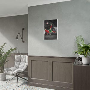 May include: A rectangular wall poster featuring a black and white photograph of a footballer in a red jersey and green shorts performing a bicycle kick to strike a football. The player is captured in mid-air against a blurred background.