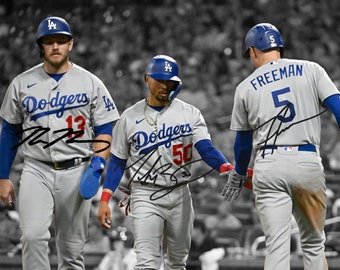 Póster con foto firmada y autógrafo de Freddie Freeman, Mookie Betts y Max Muncy de los LA Dodgers, arte de pared, decoración del hogar.