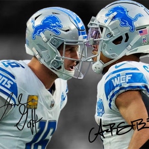 Jared Goff Amon-Ra St Brown Detroit Lions signiertes Foto Autogramm Druck Poster Wand Kunst Home Decor