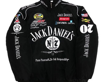 Vintage Racing Jacket Nascar Jack Daniels, Retro Y2K Volledig geborduurd-cadeau-paascadeau-geef hem haar cadeau